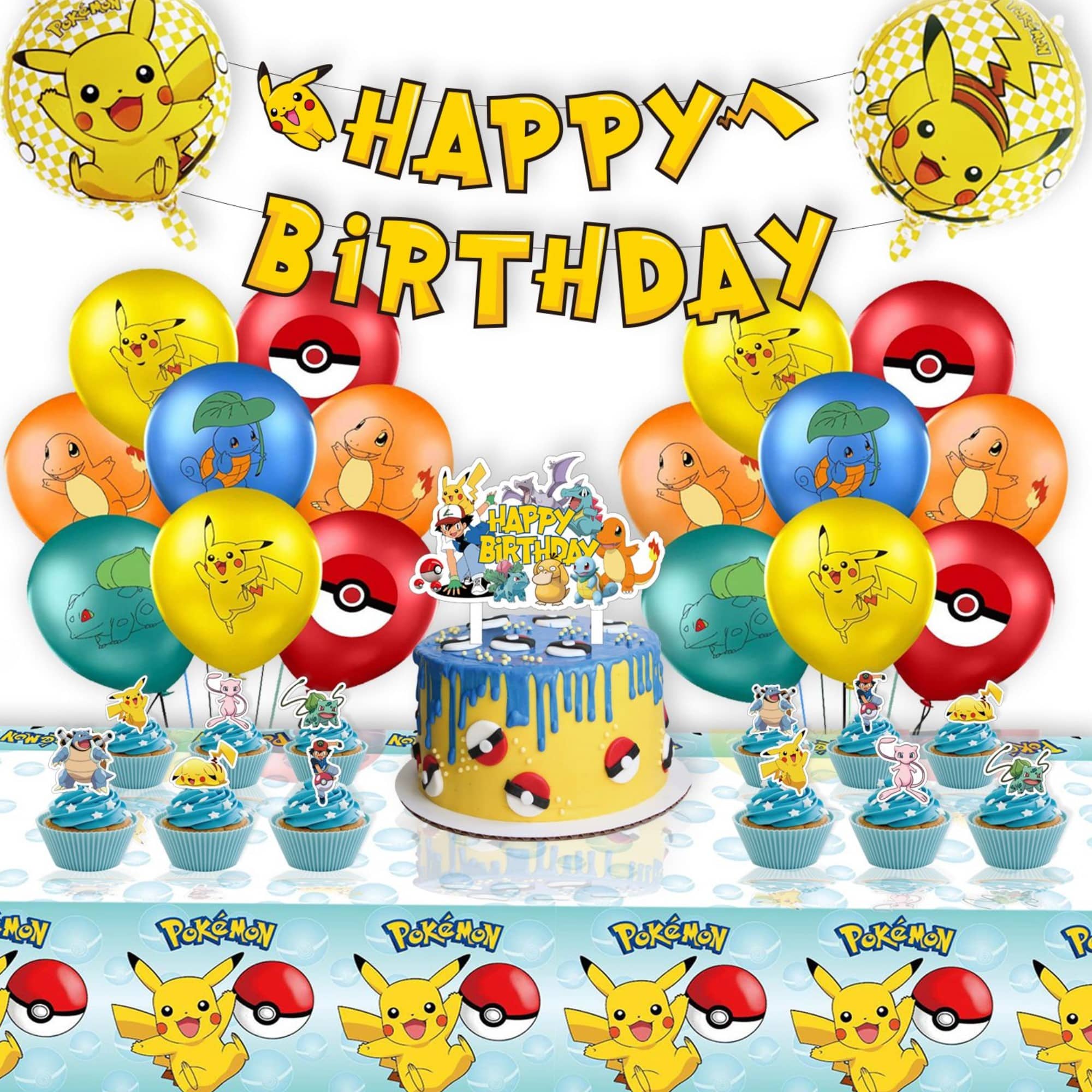 Pikachu - Kit de Decoración para Fiesta de Cumpleaños con los Personajes de Pokémon