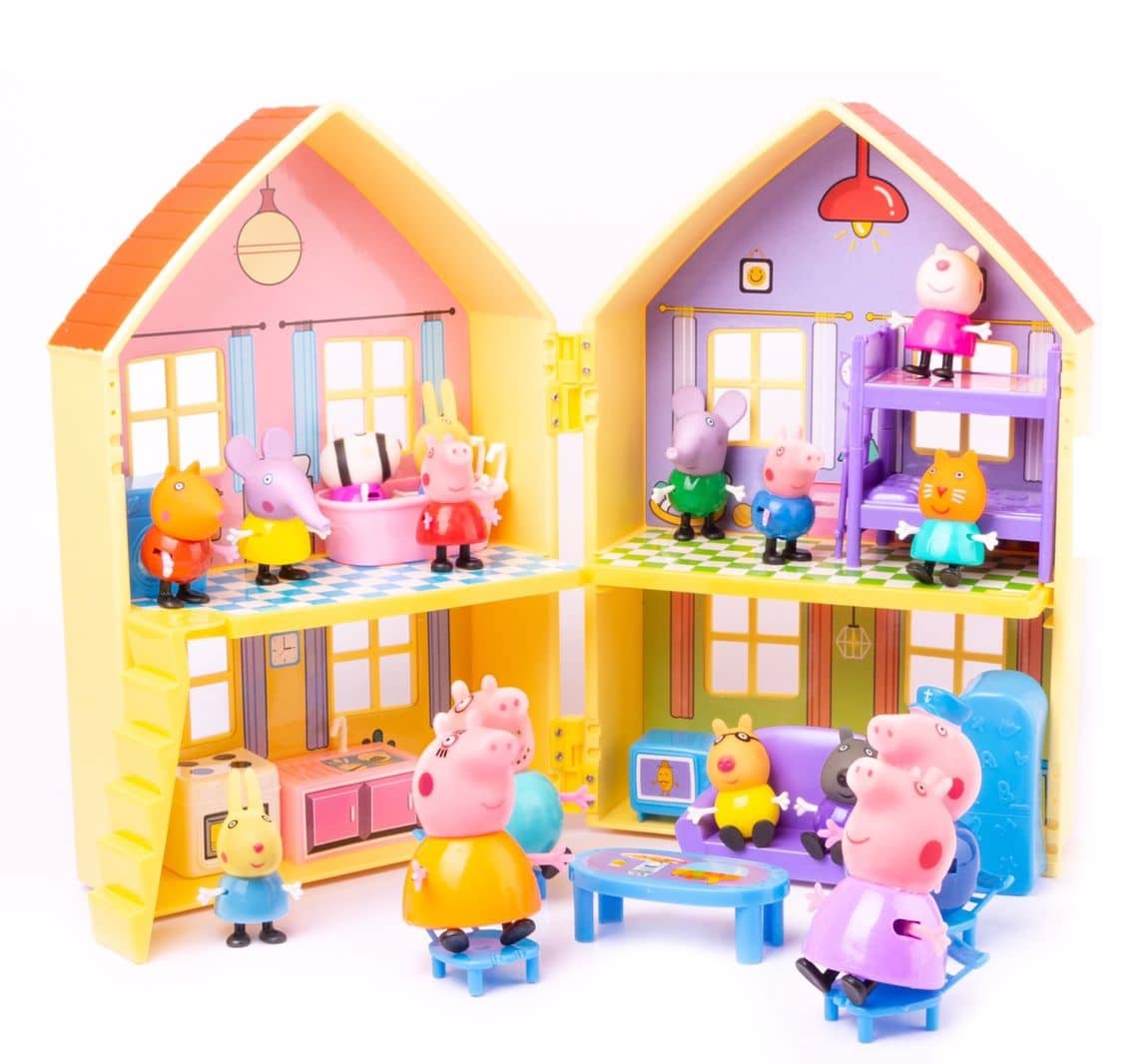 PEPPA PIG Peppa Pig Juguetes, Casa de Peppa Pig con 6 Figuras + Lonchera.  Incluye Set de Manualidades