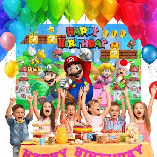 telon de fondo decorativo,decoración de fiestas,cumpleaños,Mario Bros,Luigi