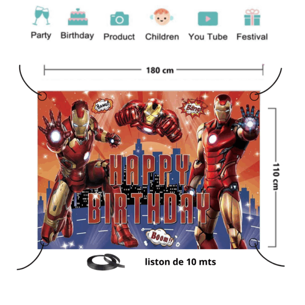 telon de fondo decorativo,decoración de fiestas,cumpleaños,Ironman