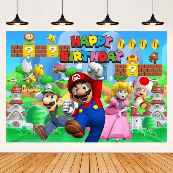 telon de fondo decorativo,decoración de fiestas,cumpleaños,Mario Bros,Luigi