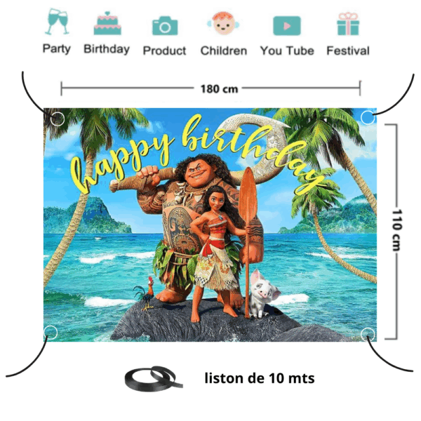 telon de fondo decorativo,decoración de fiestas,cumpleaños,Moana