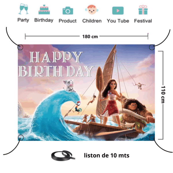 telon de fondo decorativo,decoración de fiestas,cumpleaños,Moana2