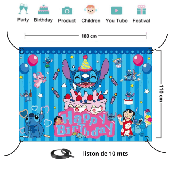 telon de fondo decorativo,decoración de fiestas,cumpleaños,Stich,Lilo