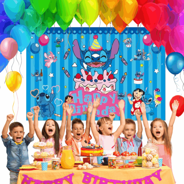 telon de fondo decorativo,decoración de fiestas,cumpleaños,Stich,Lilo