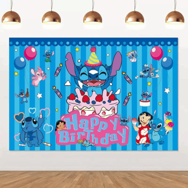 telon de fondo decorativo,decoración de fiestas,cumpleaños,Stich,Lilo